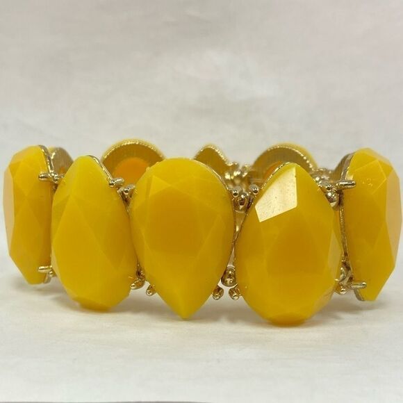 Vintage yellow‎ stone and gold stretch bracelet - Picture 4 of 4